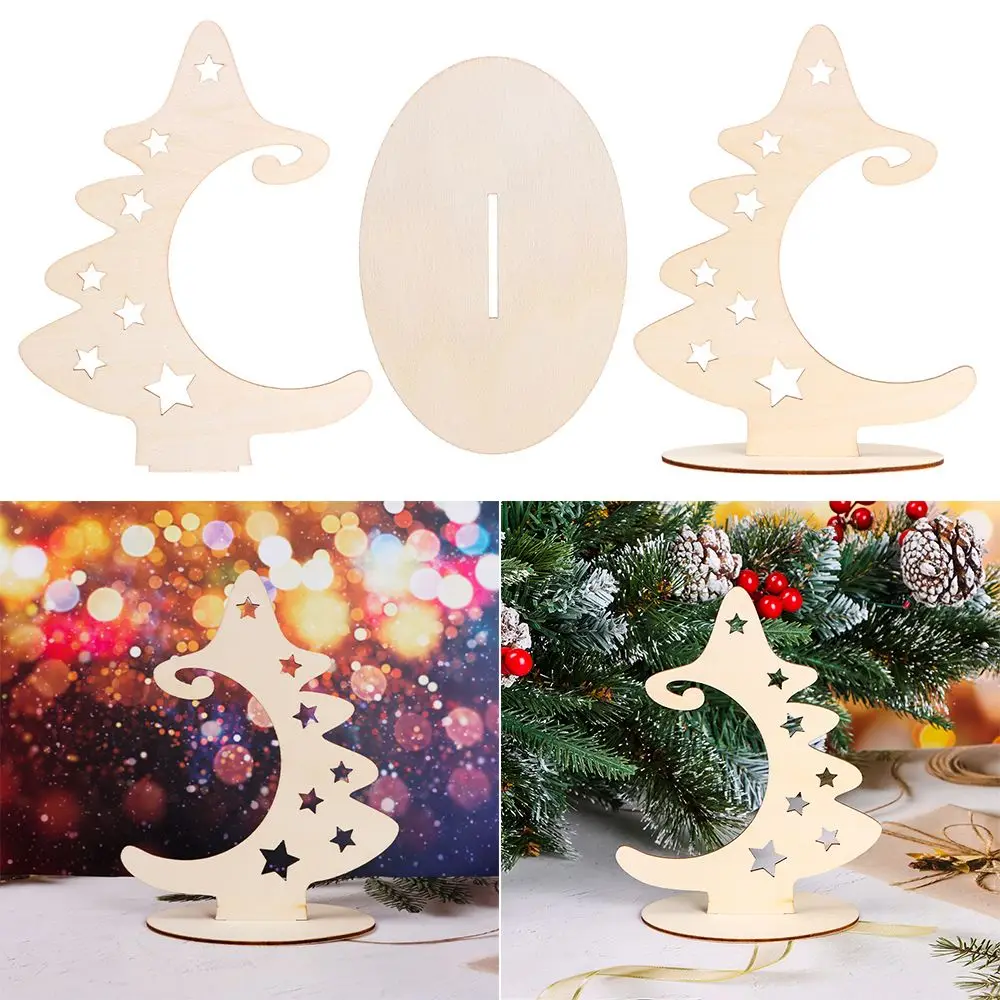 New Wood Slices Christmas Tree Crafts with Stand Creative Wooden Xmas Tree Star Christmas Ornaments Home Party Decorations