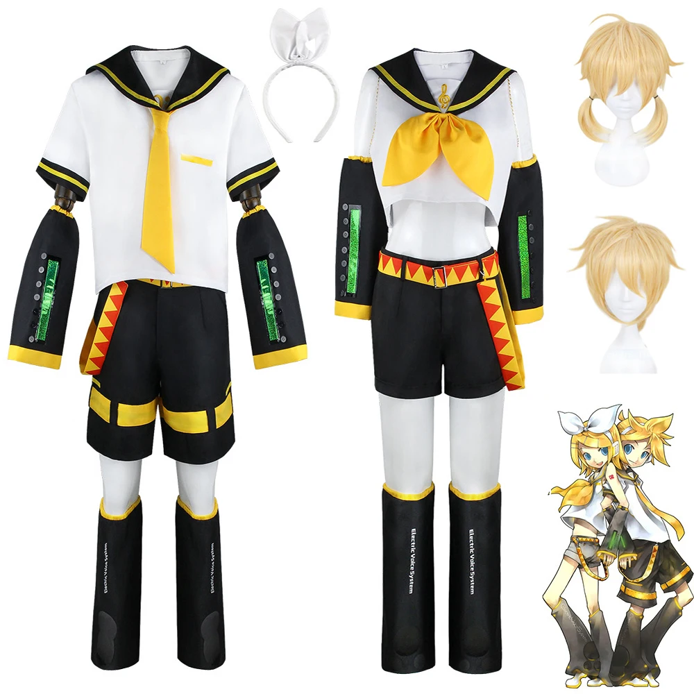 

Kcagamine Rin Len Cosplay Costumes Brother Sister Uniform Halloween Party Yellow Wigs Carnival Party Gifts Tops Pants Clothes