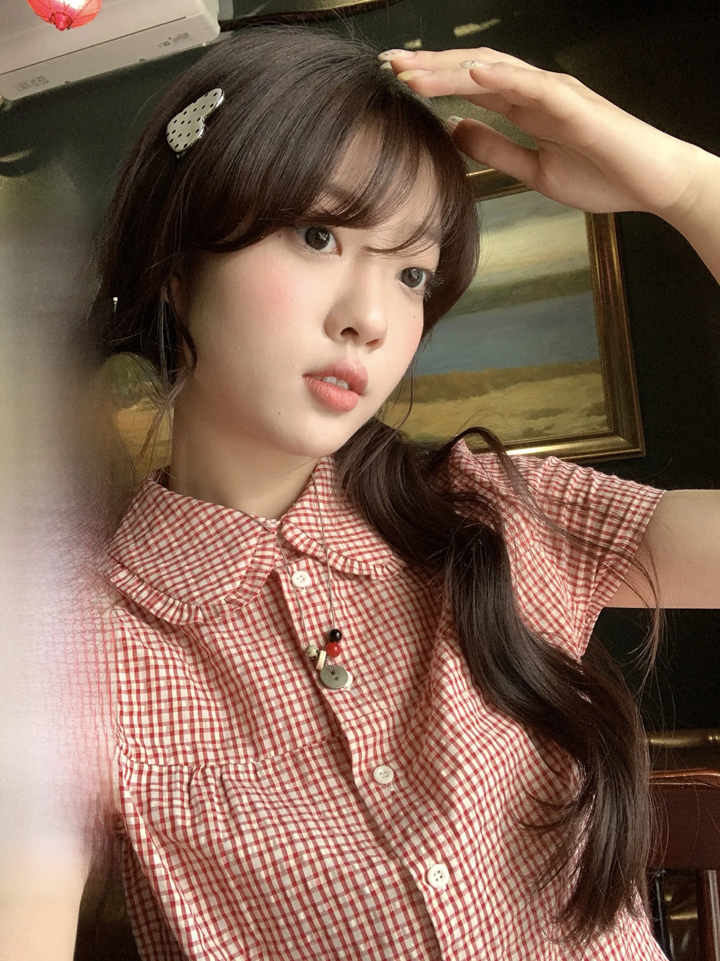 

Женская рубашка Hollyii в корейском стиле с милым воротником-стойкой, коротким рукавом и клетчатым узором, новая весенняя модная дышащая удобная повседневная блузка