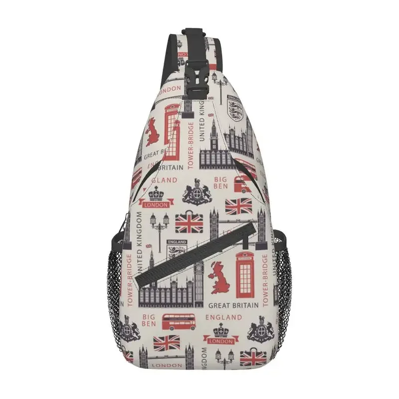 Mochila cruzada con bandera del Reino Unido para hombre, bolso Retro de viaje, senderismo, Reino Unido, Londres, patrón británico, pecho, hombro, día