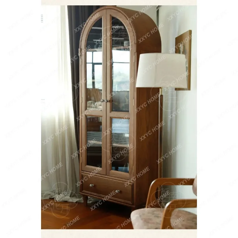 XXFactory Direct Cherry Log Wine Cabinet Arched Glass Door Living Room Display Cabinet