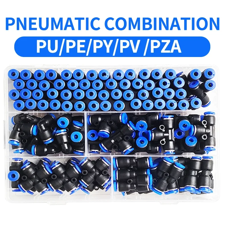 114 PCs Boxed PU-4/PE-4/PZA-4/PY-4/PV-4/PG-4 Pneumatic Connectors Kit 4mm Outer Diameter of the Hose Pipe Tube Air