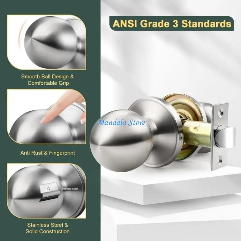 U2JC Tool Release Install Passage Knob Not Locking Function Strong Construction Interior Door Accessory