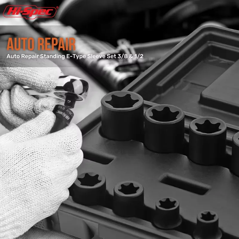 Hi-Spec 17pc 1/2 Socket Torx Socket Set E Type Impact Socket E10 E11 E12 E14 E16 E18 E20 E22 E24 Repair Tools Star Wrench Socket
