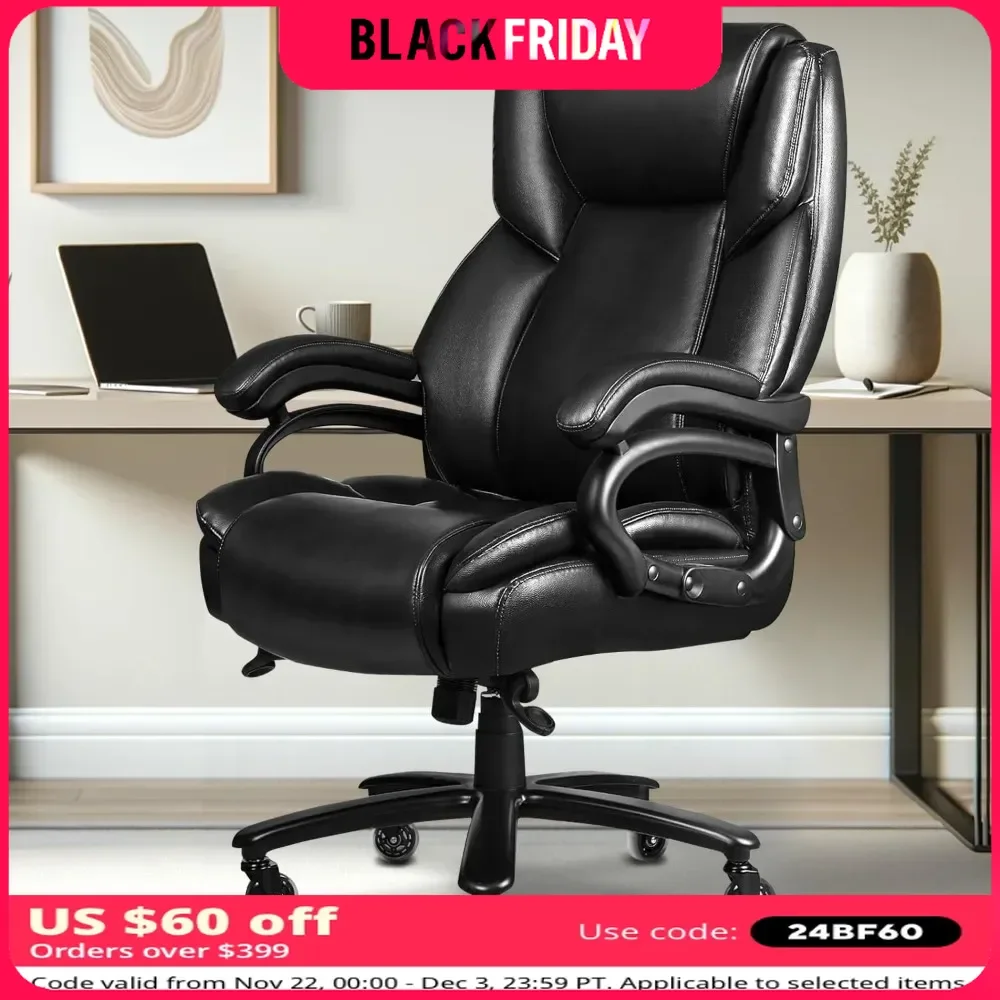 Office Chair, 500lbs Capacity, with Adjustable Lumbar Support, Quiet Rubber Wheel, Thick Padded, Big and Tall Office Chairs