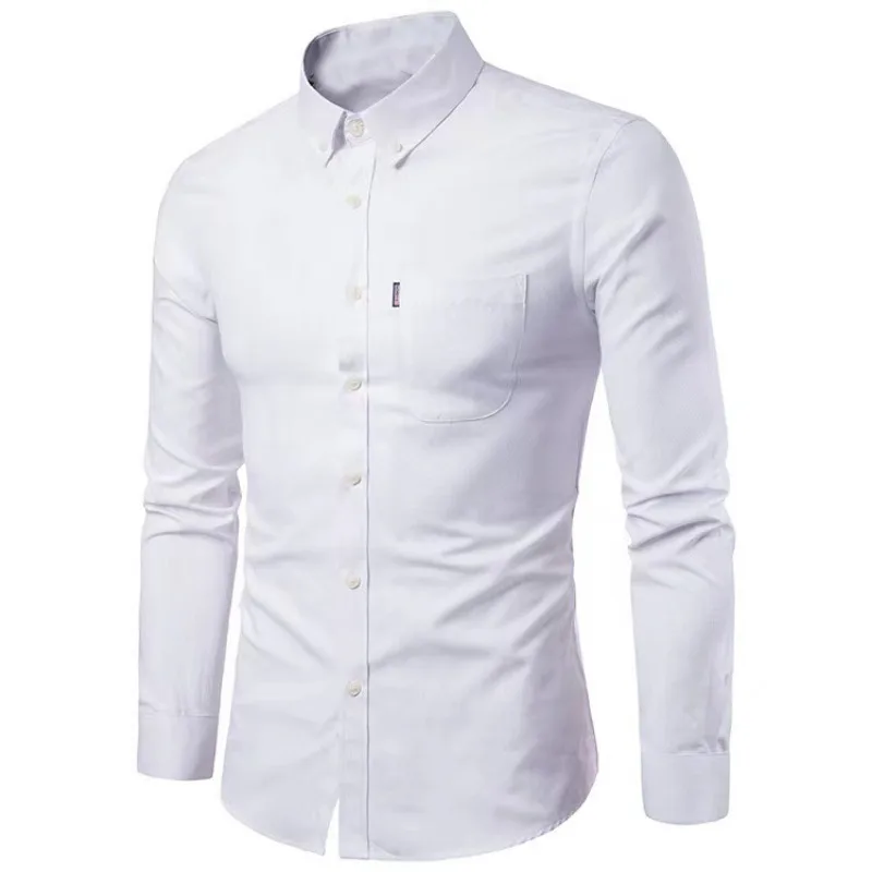 

Oxford Spinning Long-sleeved Shirt Men's Shirt New Korean Style No-iron Slim Solid Color Casual