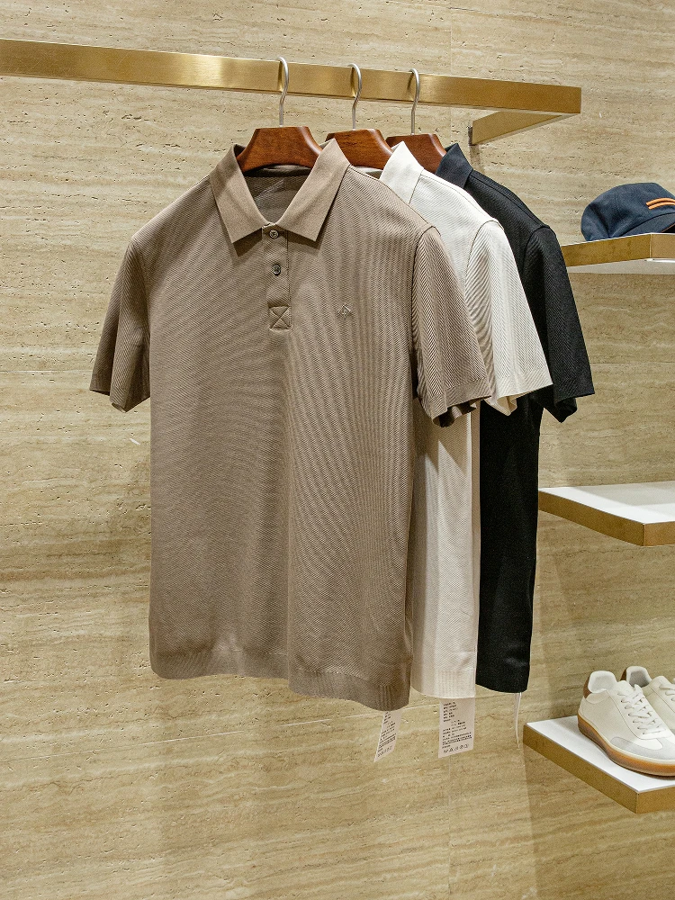

High-End Honeycomb Weave Cotton irt ort Sve Casual Collar Men's Summer Busin Casual Faion Urban Sle Thin