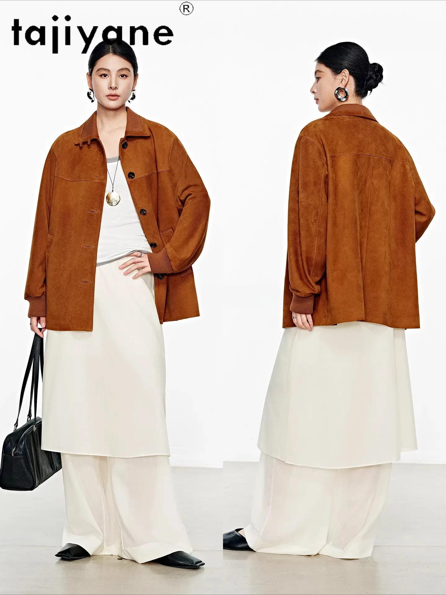 TAJIYANE 100% Sheepskin Jackets Women Retro Brown Suede Mid-Length Trench Coat Spring Genuine Leather Jacket 2026 Woman Clothing