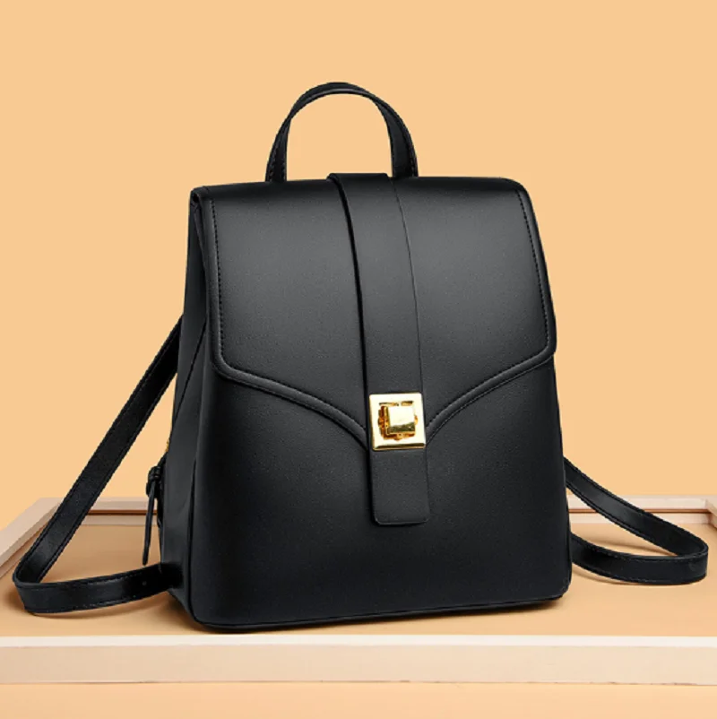 Korean New Fashion Women's High Quality Leather Double Shoulder Bags Large Capacity Travel Backpacks Preppy Style School Bag