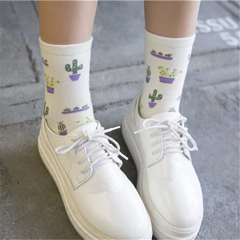 Girls Cartoon Cute Plant Cactus Socks Comfortable Cotton Casual Soft Sokken Warm Women Meias Dropship