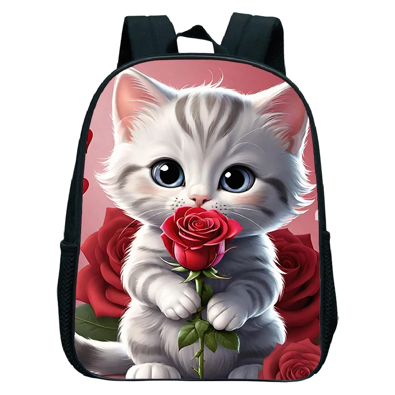 Mochila con patrón de gatito lindo para niños, mochilas escolares impermeables para niños, niñas, gatos de dibujos animados, Mini bolsa de jardín de infantes, bolsas de libros para bebés