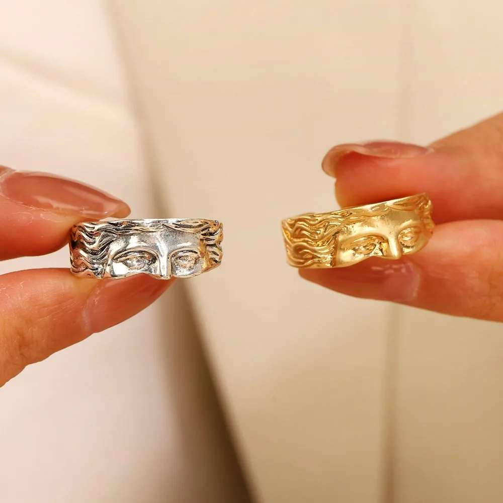 الرجعية نصف الوجه فينوس الدائري لكل من الرجال النساء الأساطير اليونانية خمر الشرير القوطية الفن حلقة مفتوحة هدايا مجوهرات الأزياء