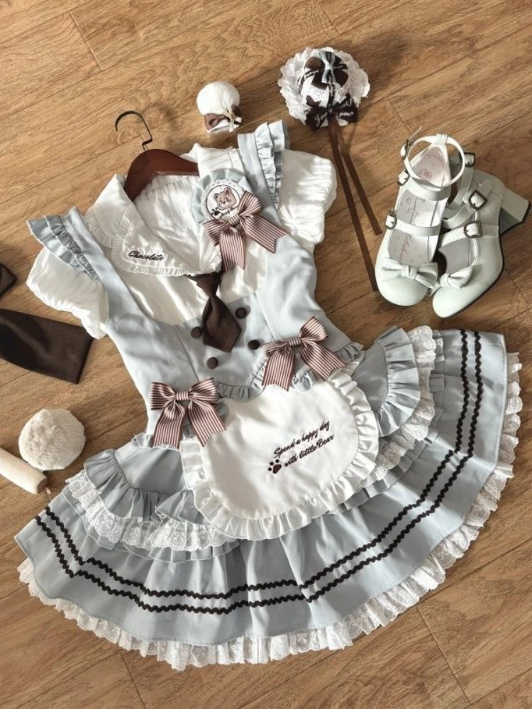 

Japanese Preppy Style Sweet Kawaii Woman 3 Piece Sets Y2k Lolita Short Sleeve Elegant Shirt + Chic Vest + Pleated Design Skirt