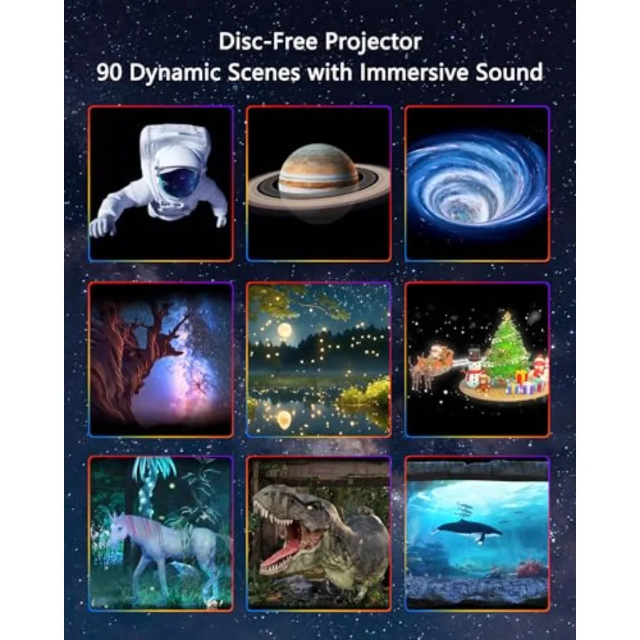 3D Galaxy Projector, Star Projector with 90 Dynamic Scenes, HD Planetarium Projector Night Light with Bluetooth Speaker for Roo