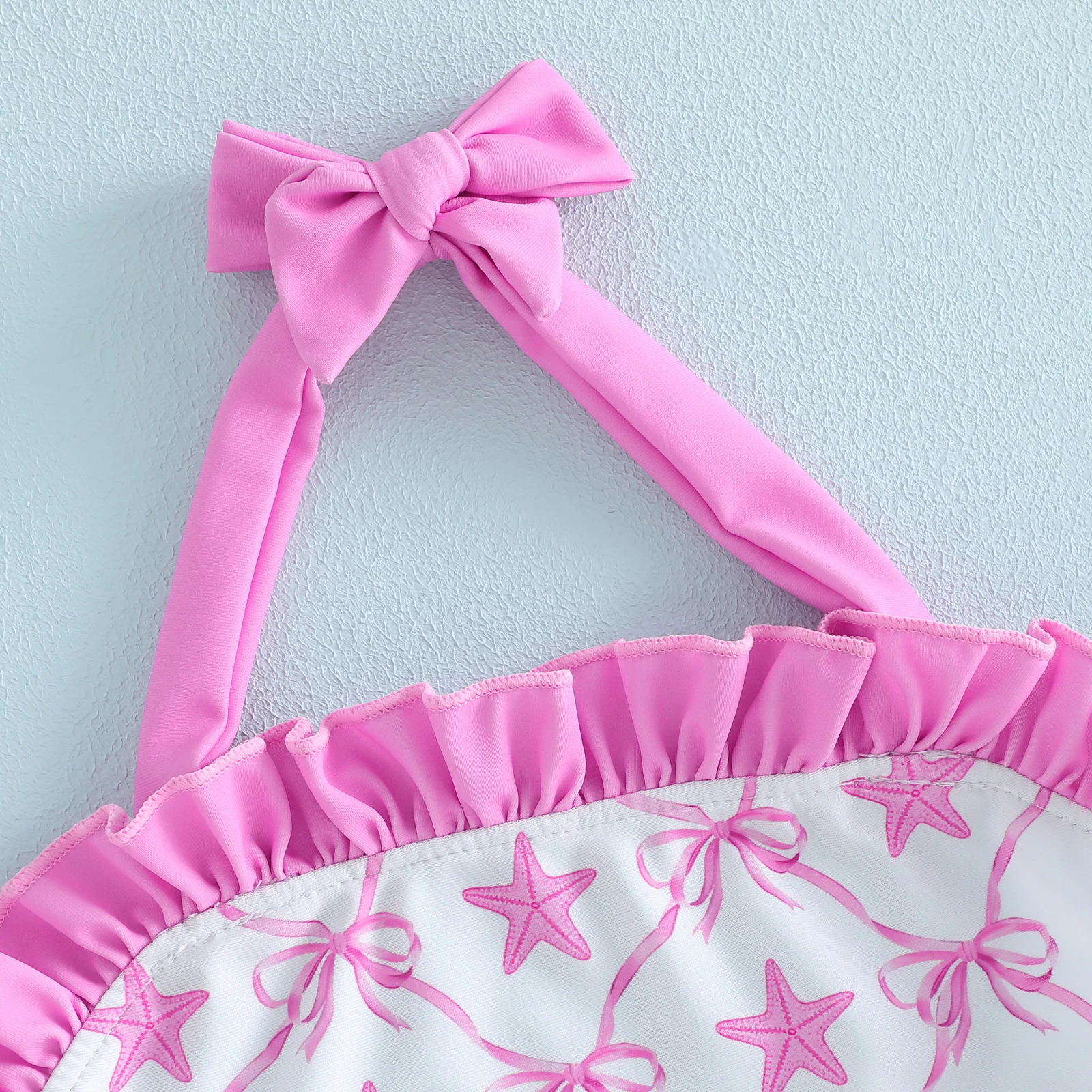 Tregren 1-5Years Kids Girls Bikinis Set Cute Bow Starfish Print Swimsuit Halter Swimwear Summer Beach Sea Bathing Suits