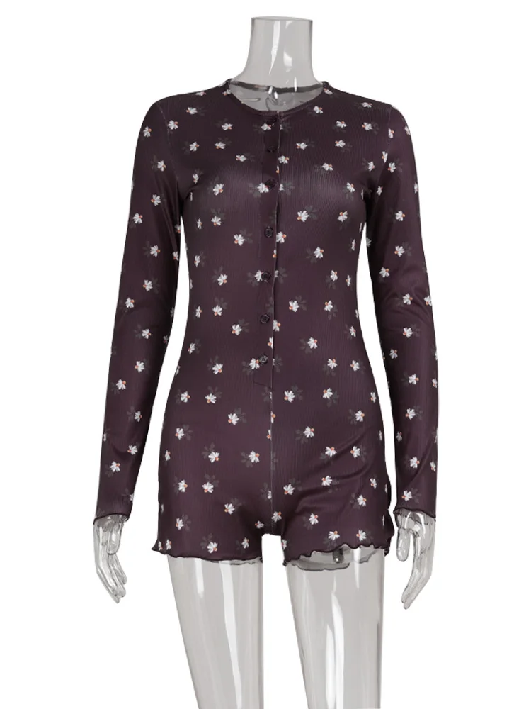 مطبوعة بلايسوت للنساء موضة مثير لطيف كم طويل الخامس الرقبة غمد Bodycon ملابس خاصة رومبير الإناث سليم صالح عادية #1