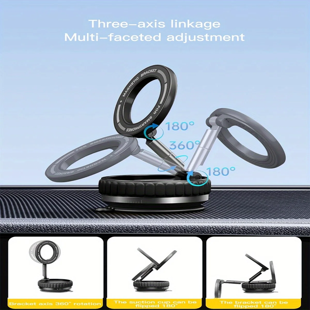 2025 신형 조절 및 접이식 마그네틱 차량용 휴대폰 거치대 N52 강력 자석 360도 회전 °   회전식 진공 흡입 컵 마운트