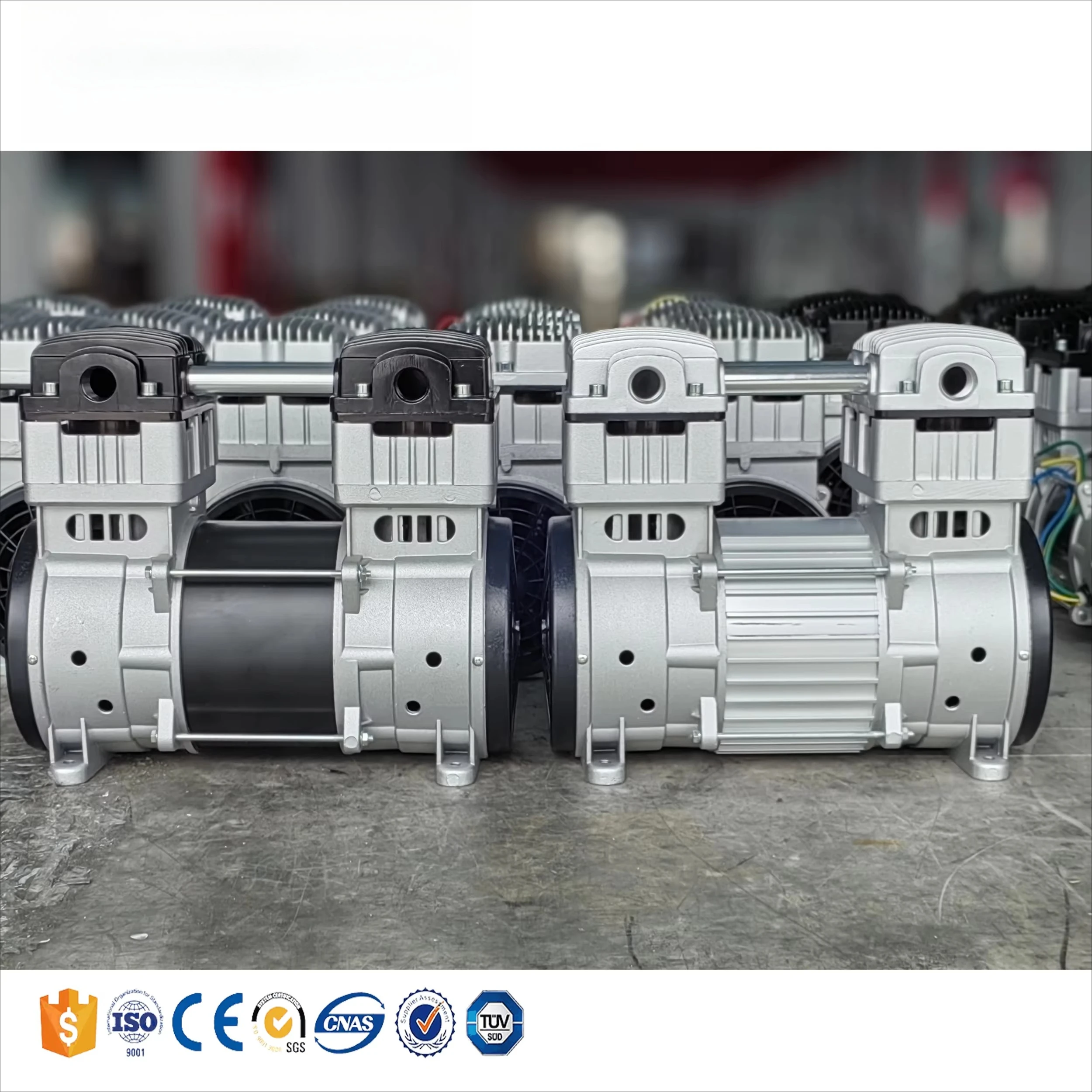 مضخة تفريغ مكبس صغيرة صامتة كهربائية خالية من الزيت بقدرة 1.5 كيلو وات