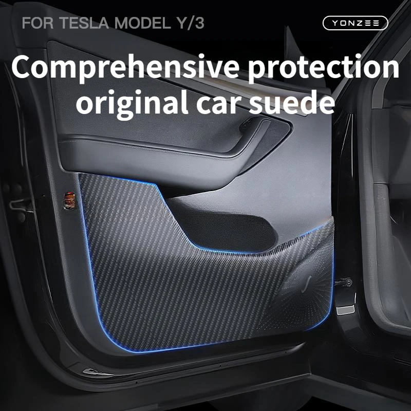 Car Accessories Tesla Model 3/Y Glove Box Anti-kick Pad Carbon Fiber Door Anti-kick Sticker Interior Protection Assecories