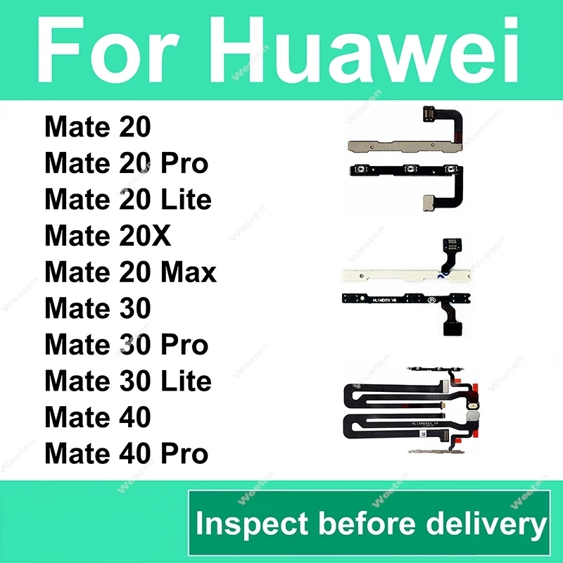 For Huawei Mate 7 8 9 10 20 20X 30 S Lite Pro Max Power Volume Flex Cable Power Volume Side Buttons Flex Ribbon Cable Spare