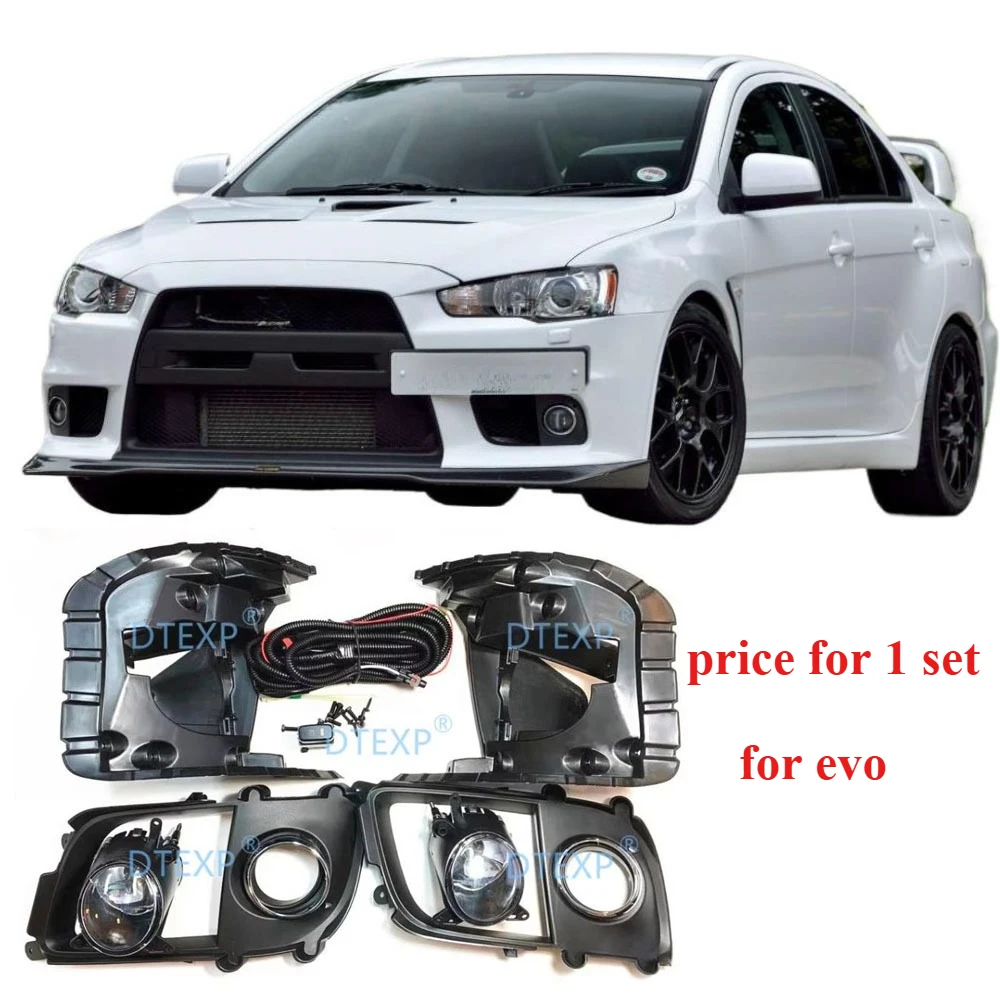 Fog Lamp Set for Evo 10 Shell Fog Lamp Support and Silver Ring Cover Shell for Evo X 1 Kit Shell