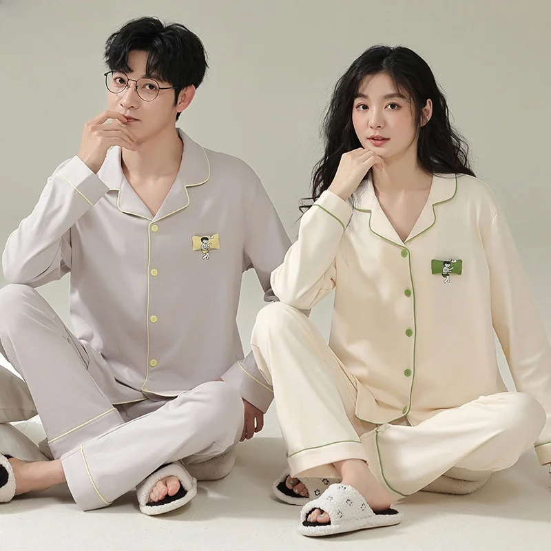 

Couples Sleepwear Long Sleeve Home Clothes Set Spring Autumn Stripes Style Men's Women's Fashionable Polyester Fabric
