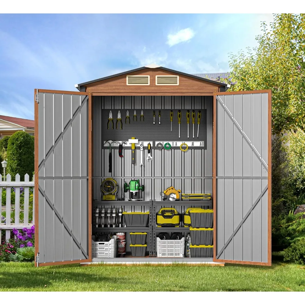 

Outdoor Storage Shed Metal and Steel Cabin with Framed Flooring and Lockable Doors, Vertical Storage Building, 5x3 Foot