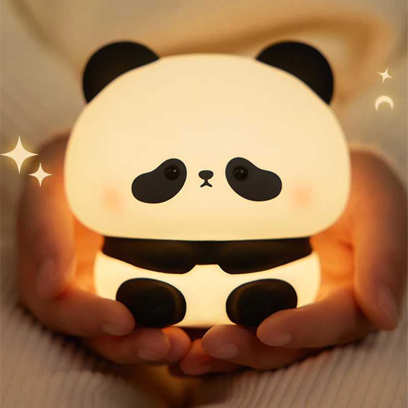 Lindo Panda de silicona de dibujos animados LED luz de noche recargable por USB Lámpara de noche de sueño de atenuación para decoración de habitación de niños, regalo de cumpleaños