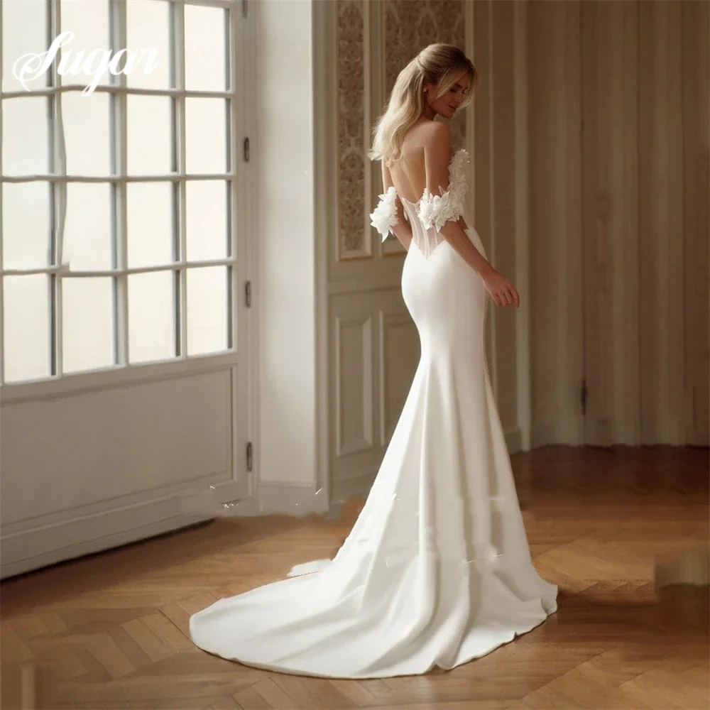 Modern White Sweetheart Mermaid Wedding Dress Off The Shoulder Open Back Sweep Train Bridal Gown Vestidos De Novia Customized