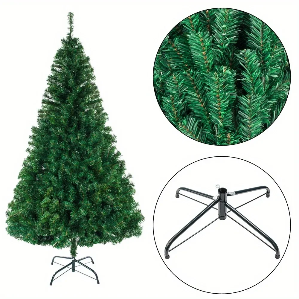 Green Flat Top Christmas Tree, Full 1138 Branches with Sturdy Metal Stand, Suitable for Holiday Christmas Outdoor Decorations