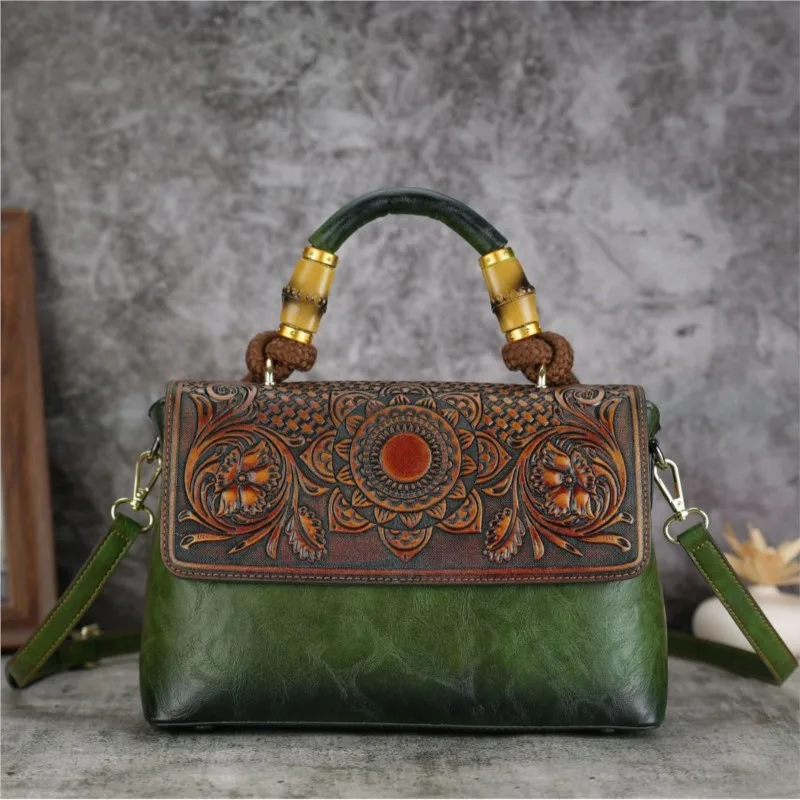 Borsa da donna vintage in rilievo fatta a mano Johnature 2024 Nuova borsa versatile in pelle di alta qualità Borse a tracolla di grande capacità