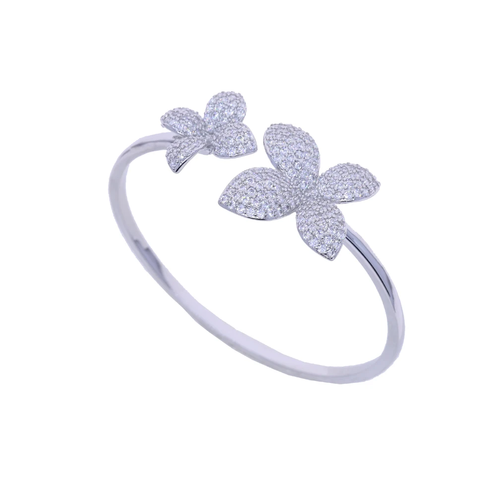 Luxury Big Flower Drip Leaf Shape Open Adjusted Bracelet Micro Pave Bling Cz for Women  Charm Engagement Jewelry
