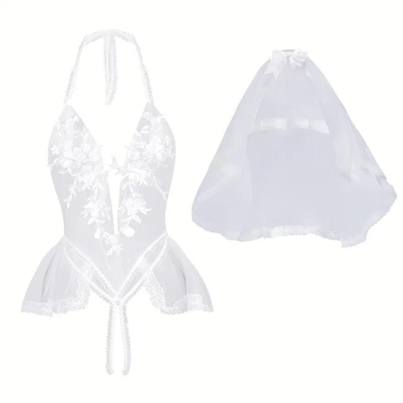 Sexy underwear sexy pure white jacquard happy bride romantic flower marriage uniform set