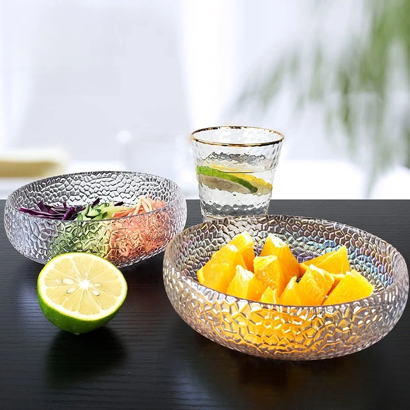 Transparent Japanese Style Hammered Glass Bowl, Round Dessert, Fruit Salad, Ice Cream Cereal Breakfast Bowl 2