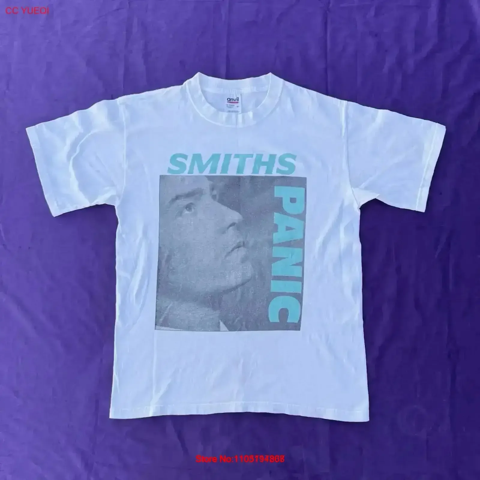 VINTAGE 80s The Smiths Panic Morrissey Hang DJ Rock Band T Shirt Size M Washed Slightly Stretched homme graphic vintage Washed