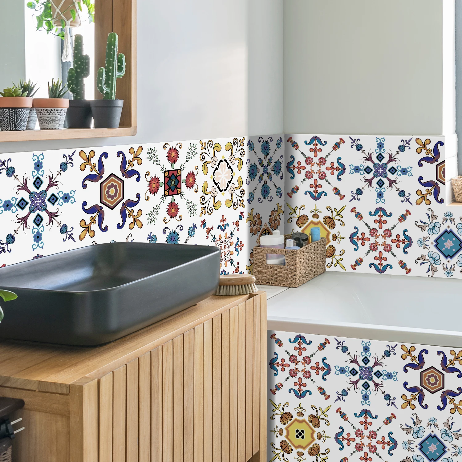 Boho Pattern Tile Stickers 10 15 20cm 36Pcs Strong Adhesive Waterproof Furniture Renovation Stickers