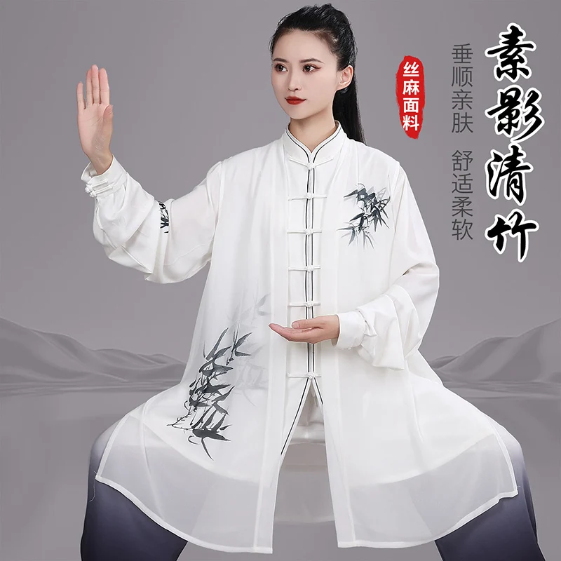 

Премиальный вискозный костюм для тай-чи с принтом для женщин – весенне-летняя униформа средней длины для выступлений и утренних тренировок, для занятий ушу