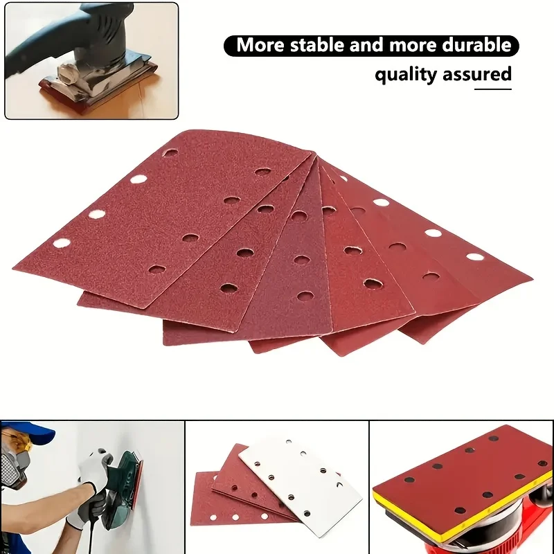 50pcs Assorted Grit Sanding Sheets Set, 93 x 185mm, 8-Hole, for Rectangular Sanders, Wood Compatible, Manual Sanding Pads