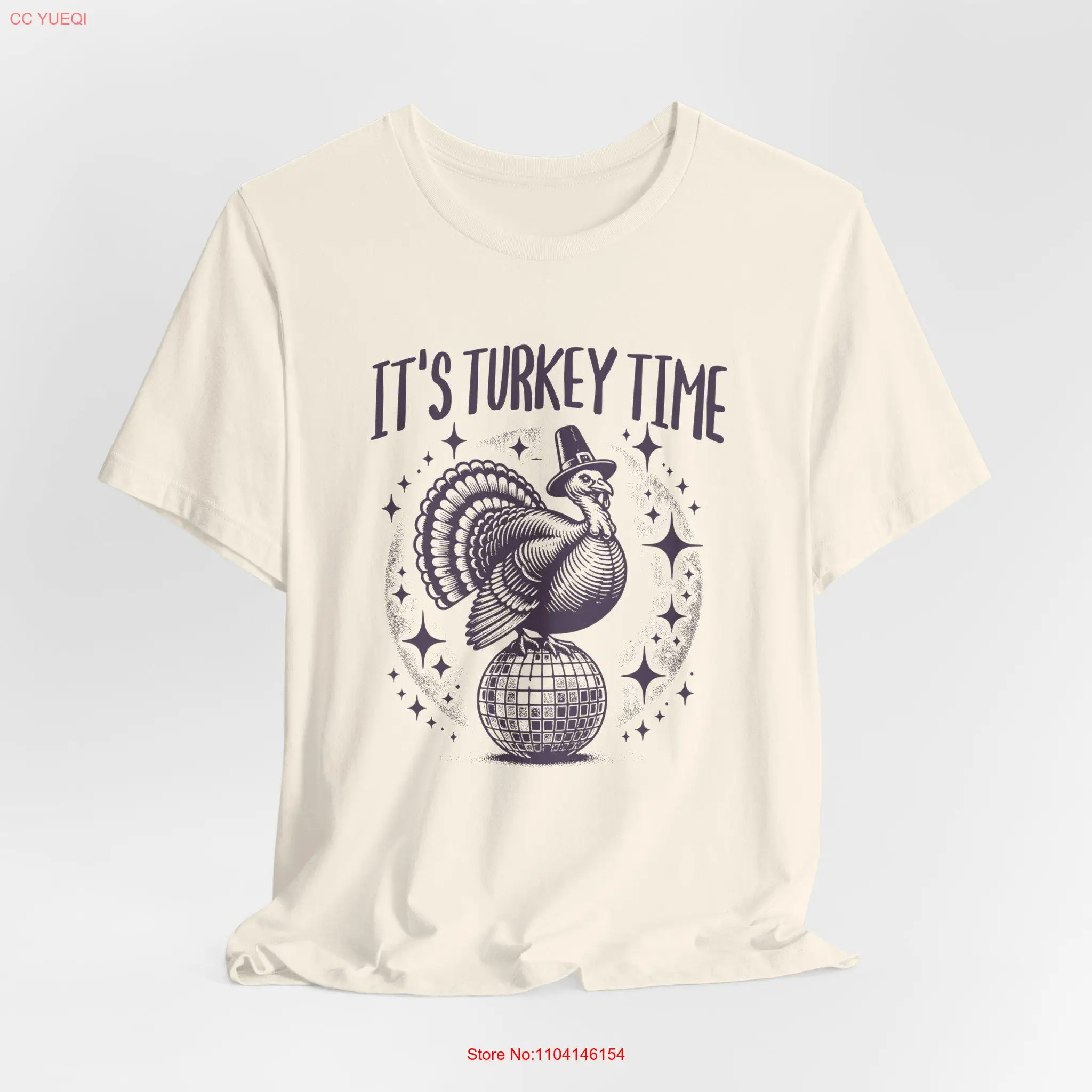 

Vintage Funny Thanksgiving Turkey T Shirt It's Time Disco long or short sleeves