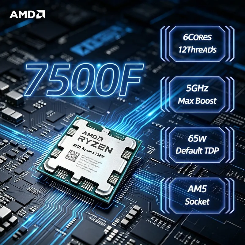 AMD Ryzen 5 7500F 6-Kern 12-Thread L3=32M DDR5 3,7GHz Prozessor 100% Brandneu und Original Neuer R5 7500F 5NM Sockel AM5 65W