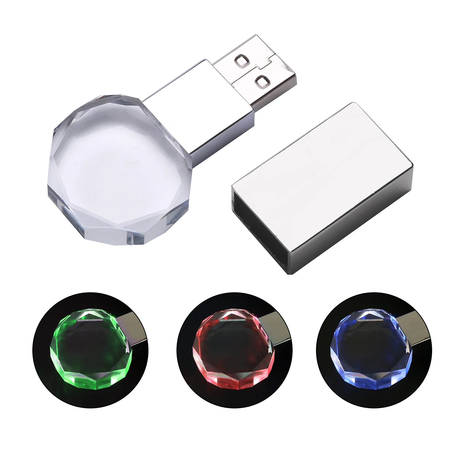 

JASTER USB Flash drive With LED Crystal USB2.0 Pendrive 4GB 8GB 16GB 32GB 64GB 128GB Transparent Glass Pen Drive Gift free logo