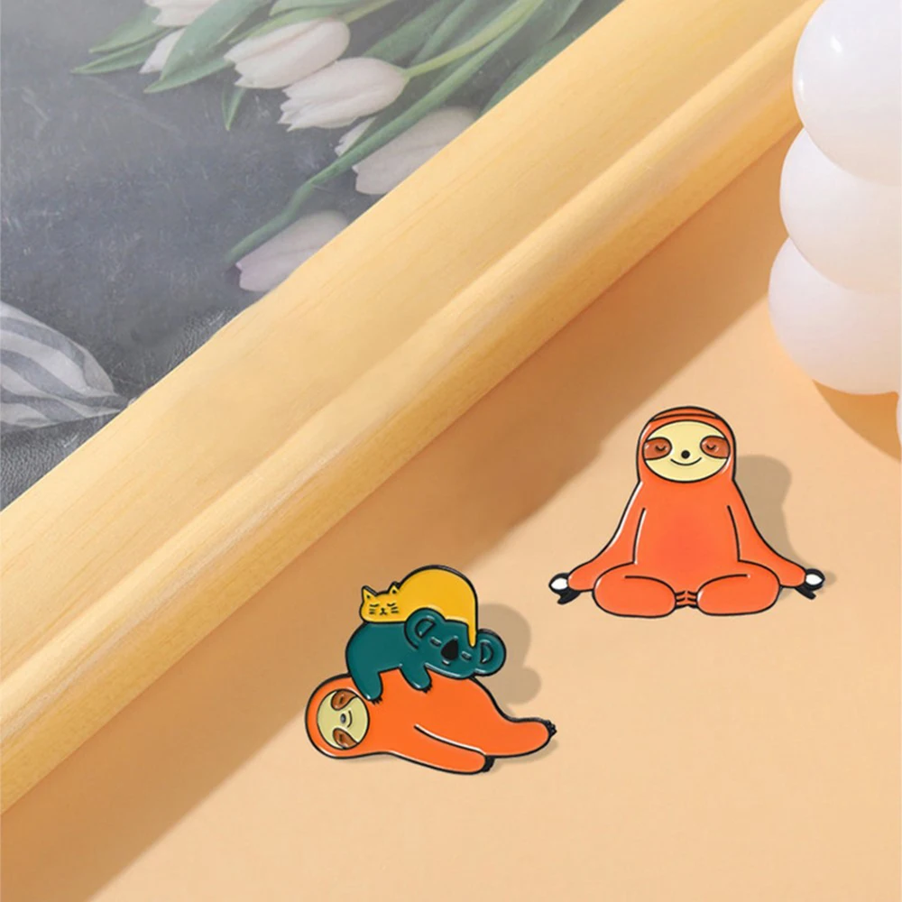 Cute Funny Sloth Enamel Pin Lazy Animal Koala Cat Badge Brooch Lapel Pins Denim Jeans Shirt Bag Cartoon Jewelry Gift for kids