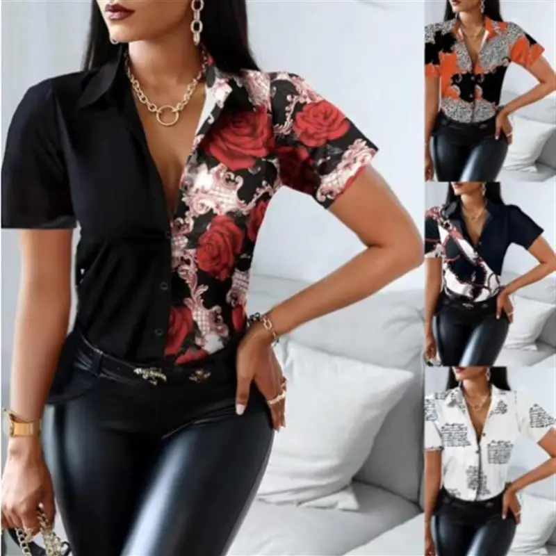 

Ретро Sle с принтом ort Sve V-Ne Color Blo irt Весенняя женская модная трансграничная одежда Wi