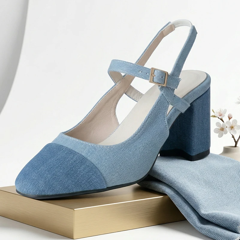 Plus Size Shallow Mouth Back Strap Thick Heel Mary Jane Sandals Small Square Buckle Sweet High Heels Sandals