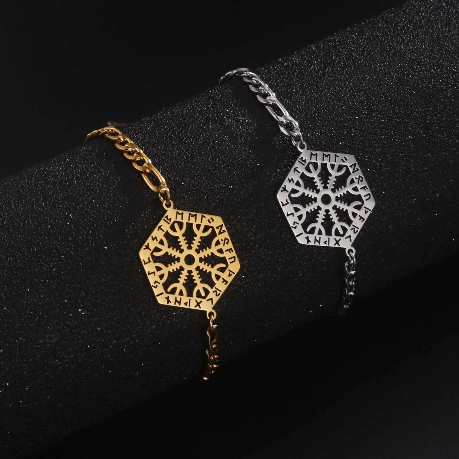 LIKGREAT Viking Vegvisir Compass Bracelet Nordic Runes Bangle Amulet Odin Scandinavian Talisman Stainless Steel Vintage Jewelry