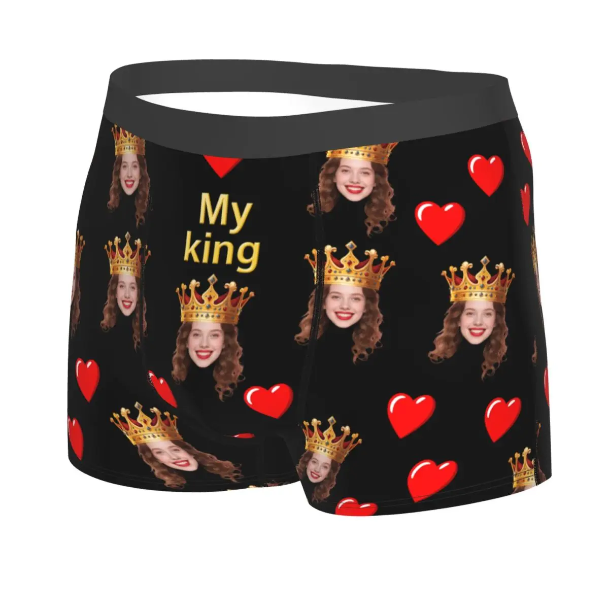 My King Underwear Men Stretch Personalized Custom Face Photo Boxer Briefs Shorts Panties Underpants For Husband Valentine's Day