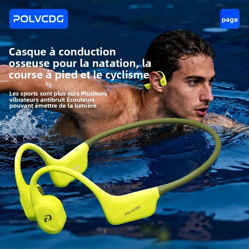 POLVCDG x34 Écouteurs de natation à conduction osseuse avec coque en silicone, mémoire 32 Go, étanches IPX8, 26g, pour le sport et l'escalade