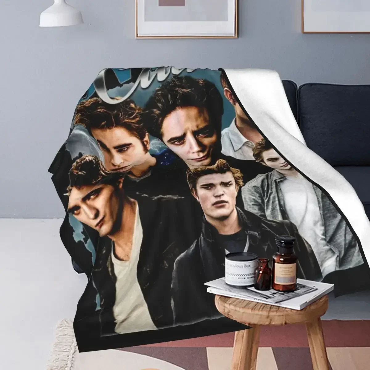 Edward Cullen Retro 90 Homage Twilight Blanket Cover Robert Pattinson Wool Throw Blankets Airplane Travel Soft Warm Custom