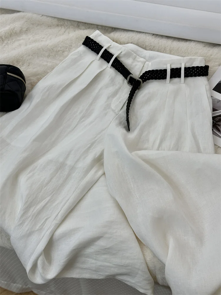 

Классические женские удобные свободные льняные брюки Paiye с широкими штанинами, повседневные прямые брюки с высокой талией, длинные летние брюки