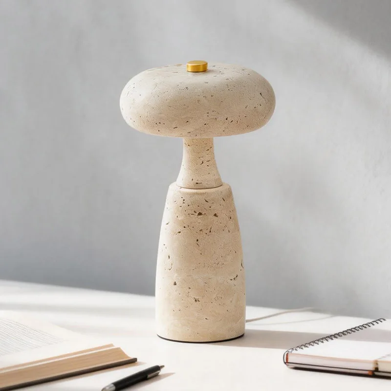 

Travertine Table Lamp Sculpted Stone Bedside Lamp for Bedroom Living Room Ambient Lighting